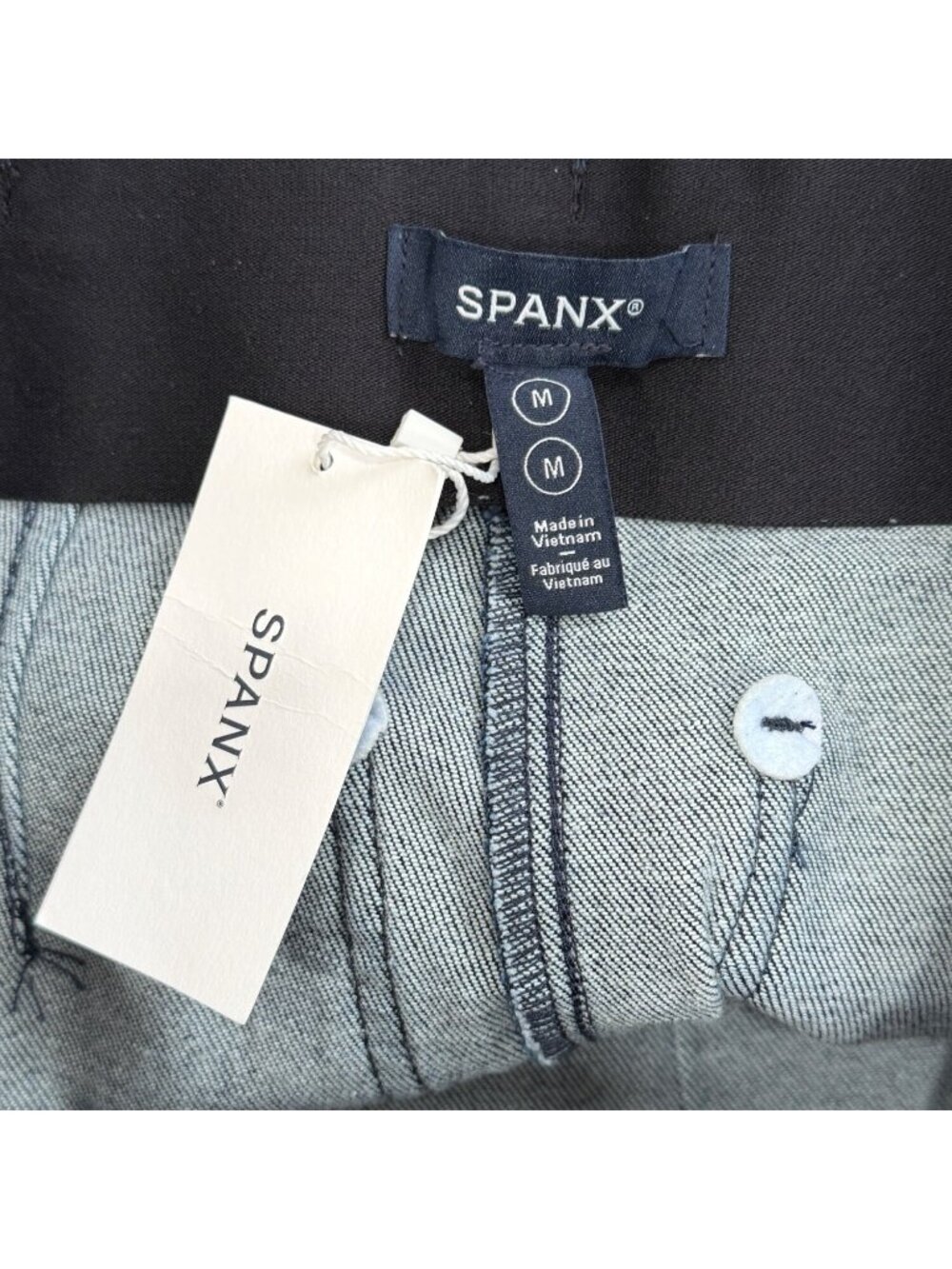 Spanx Womens Size M Demi Boot Raw Indigo Dark Wash Denim Flare Pull-On Pants NEW - Picture 9 of 11